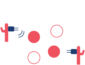 Illustration of red cactuses with routers attached, with bubbles in between them