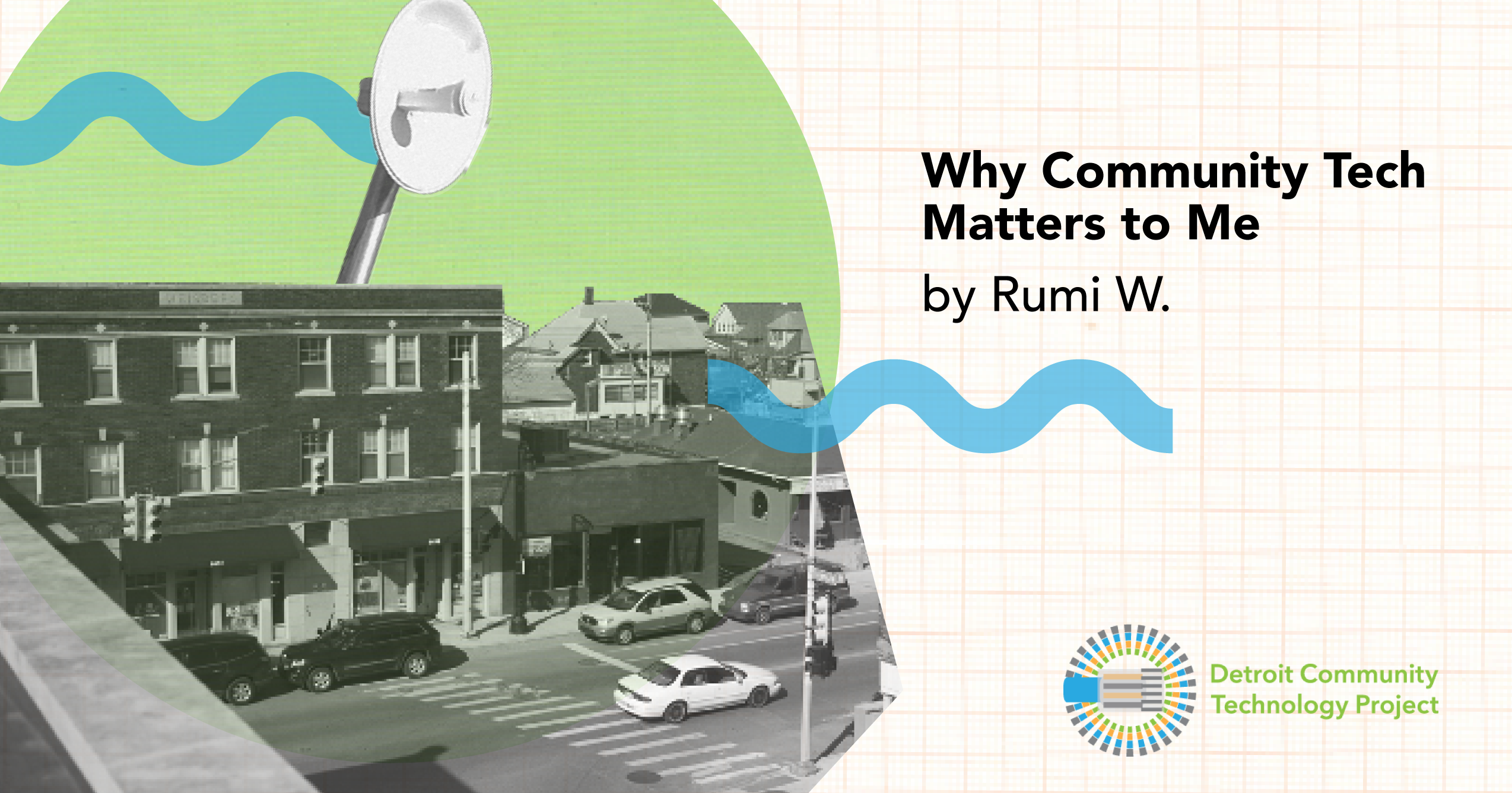 Graphic image featuring a photo of a city street and a photo of an wireless antenna